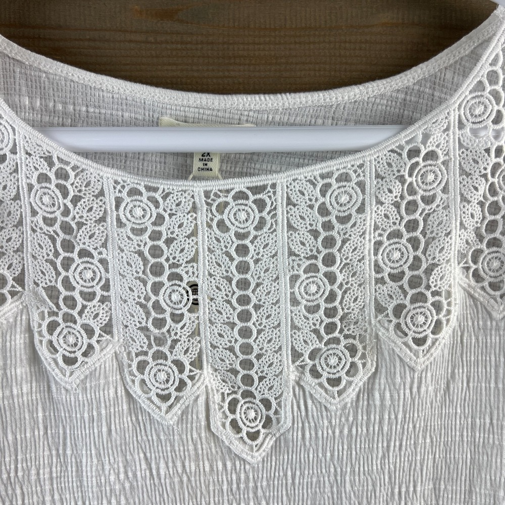 Max Studio Womens Shirt Short Flutter Sleeve Floral Lace Detail Boho Prairie 2X - Picture 5 of 9